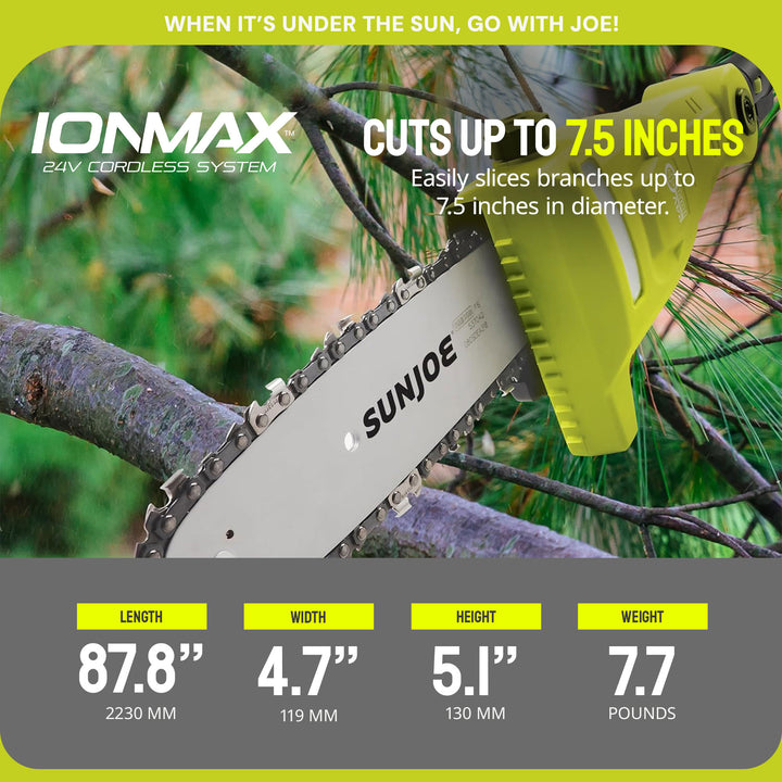 Sun Joe 24V Cordless Pole Chainsaw Electric Telescope Tree Trimmer, 24V-PS8-LTE