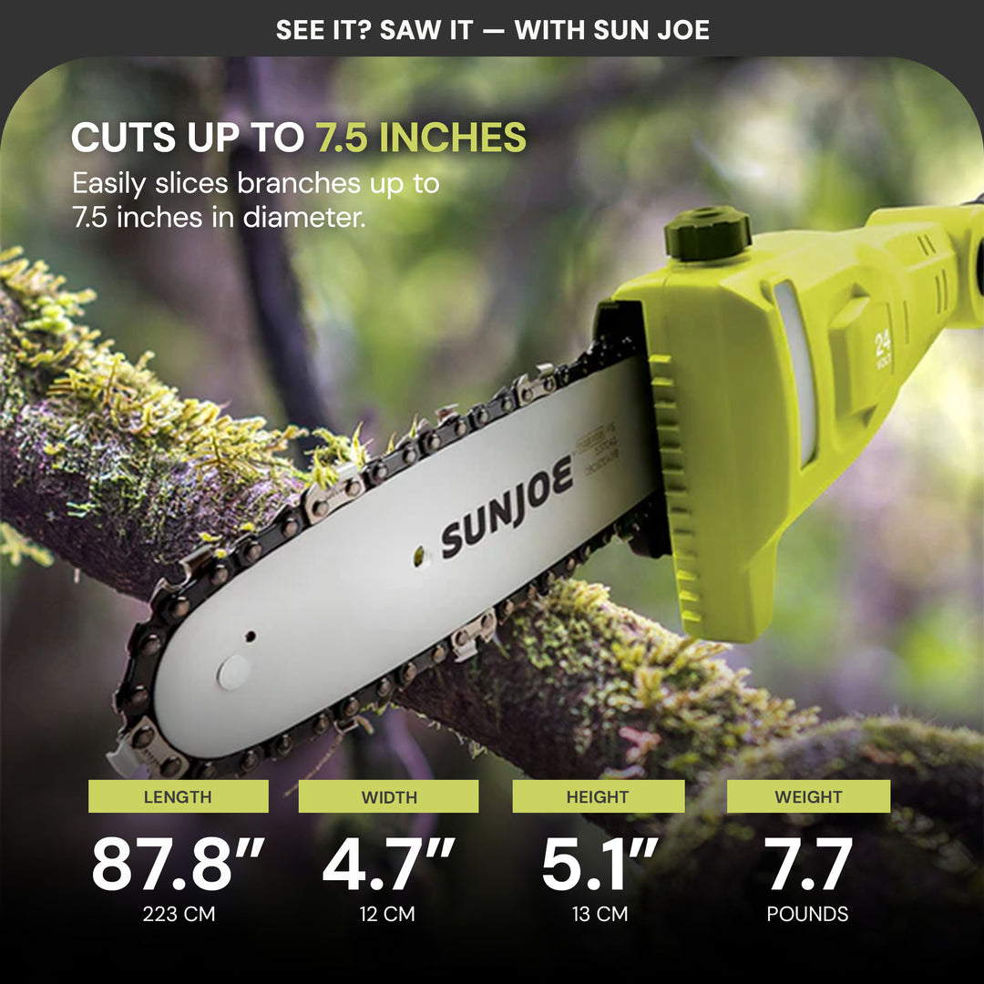 Sun Joe 24 Volt Cordless Pole Chainsaw, Electric Tree Trimmer (Open Box)