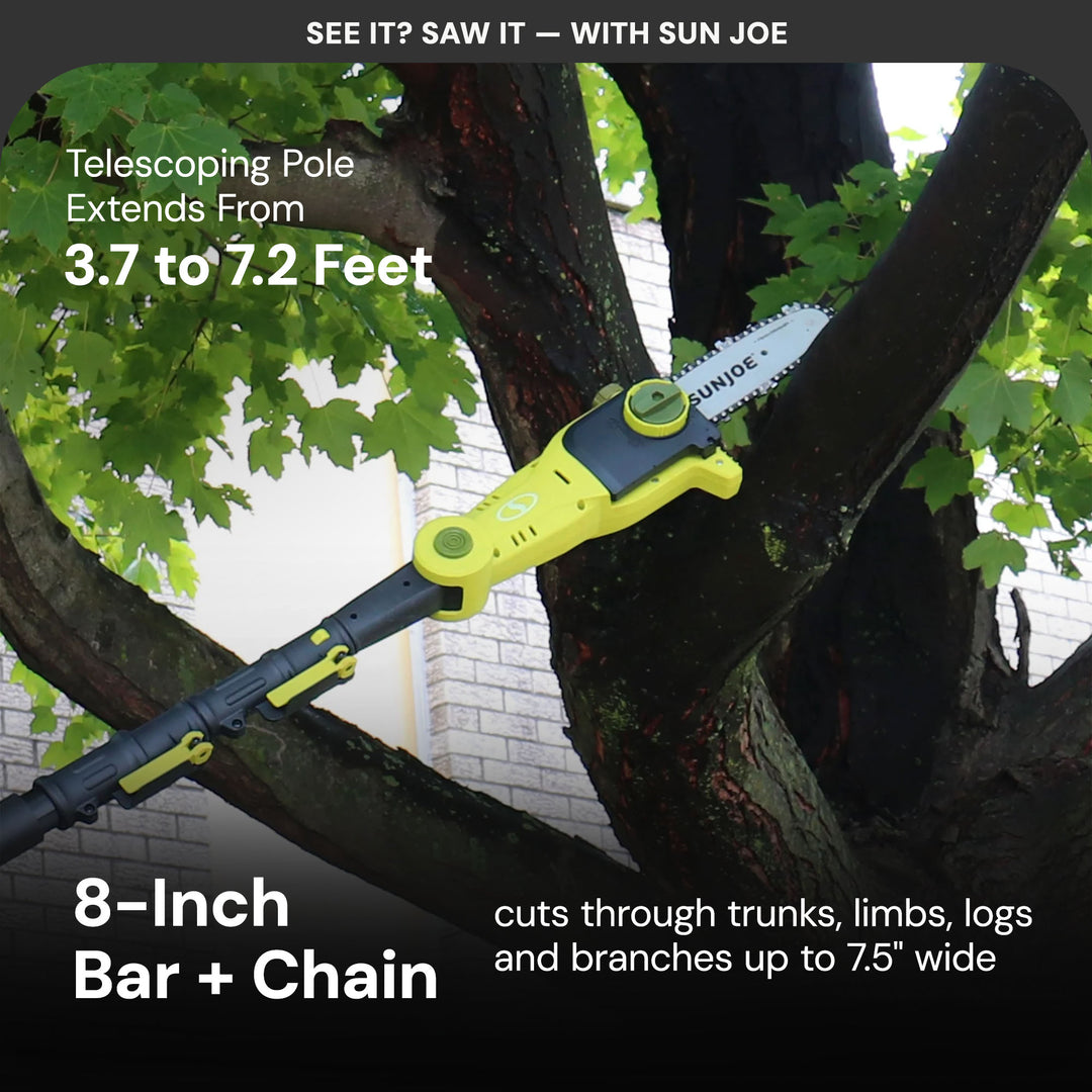 Sun Joe 24 Volt Cordless Pole Chainsaw, Electric Tree Trimmer (Open Box)