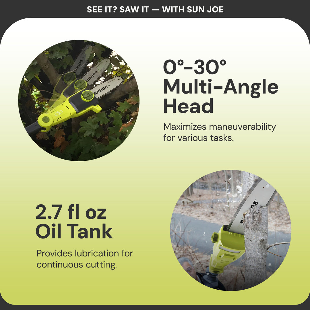 Sun Joe 24V Cordless Pole Chainsaw Electric Telescope Tree Trimmer, 24V-PS8-LTE - VMInnovations