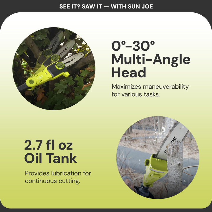 Sun Joe 24V Cordless Pole Chainsaw Electric Telescope Tree Trimmer, 24V-PS8-LTE - VMInnovations
