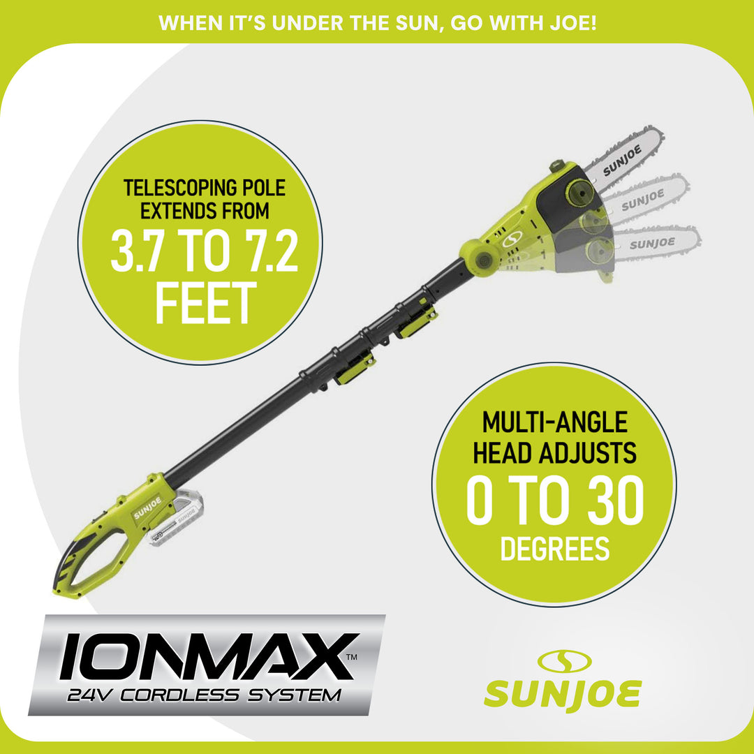 Sun Joe 24V Cordless Pole Chainsaw Electric Telescope Tree Trimmer, 24V-PS8-LTE