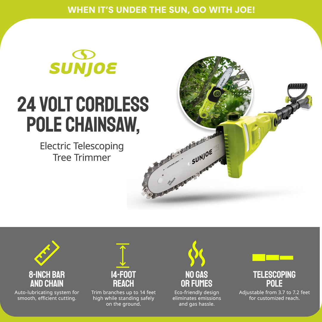 Sun Joe 24V Pole Chainsaw Electric Telescope Tree Trimmer, 24V-PS8-LTE (Used)