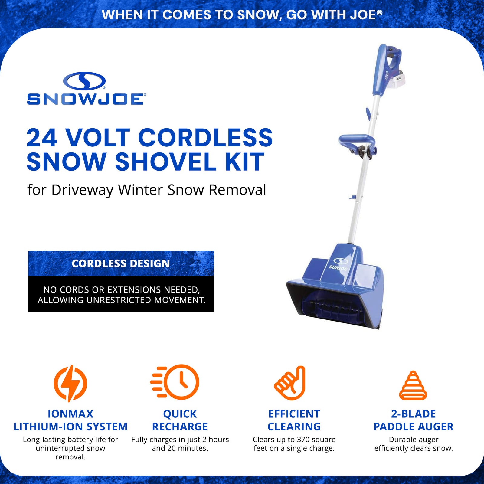 Snow Joe 24 Volt Cordless Snow Shovel Kit for Winter Snow, Blue (For Parts) - VMInnovations