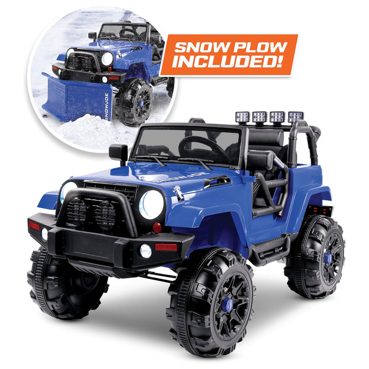 Snow Joe 24 Volt Ride On Car Toy with Snow Plow Scoop and Parental Remote, Blue