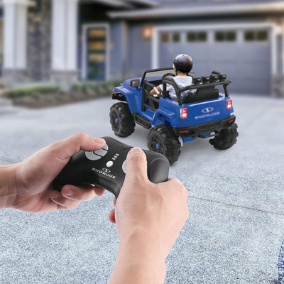 Snow Joe 24 Volt Ride On Car w/Snow Plow Scoop & Parental Remote, Blue(Open Box)