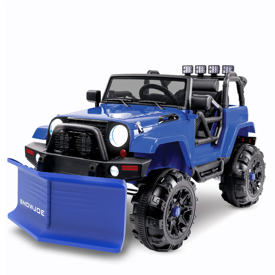 Snow Joe 24 Volt Ride On Car Toy with Snow Plow Scoop and Parental Remote, Blue