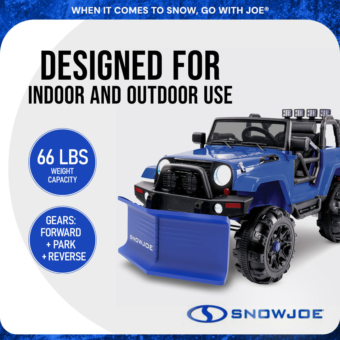 Snow Joe 24 Volt Ride On Car Toy with Snow Plow Scoop and Parental Remote, Blue