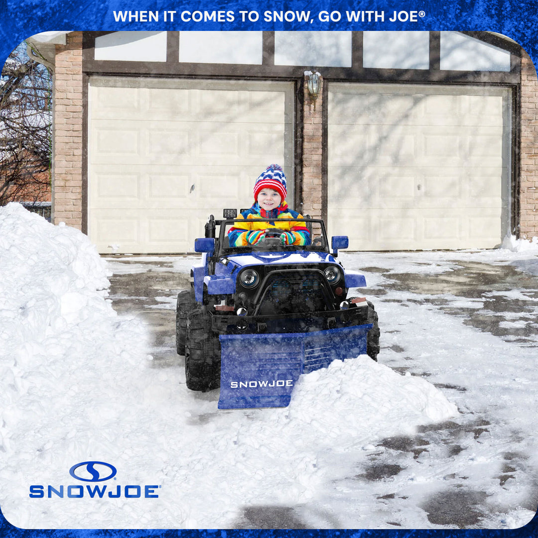 Snow Joe 24 Volt Ride On Car Toy with Snow Plow Scoop and Parental Remote, Blue