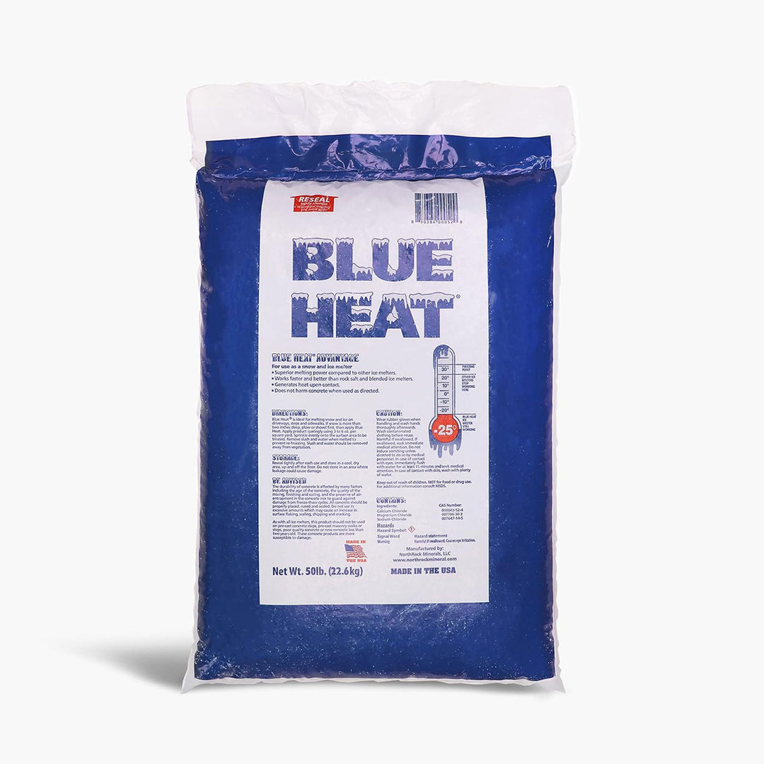 Blue Heat Ice Melt Pellets Deicer and Snow Removal for Driveway, 50 Pounds, Blue