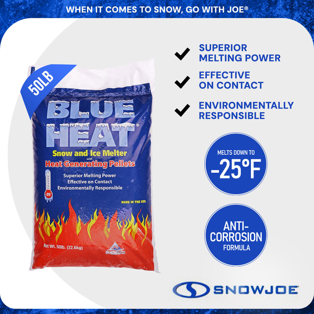 Blue Heat Ice Melt Pellets Deicer and Snow Removal for Driveway, 50 Pounds, Blue