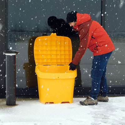 FCMP Outdoor 31 Gallon Salt & Sand Storage Box, Deck Container for Patio, Yellow - VMInnovations