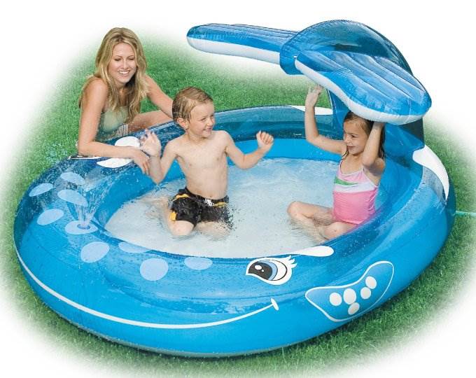 INTEX Inflatable Kids Spray Whale Swimming Spray Pool w/ Water Spout - Open Box - VMInnovations