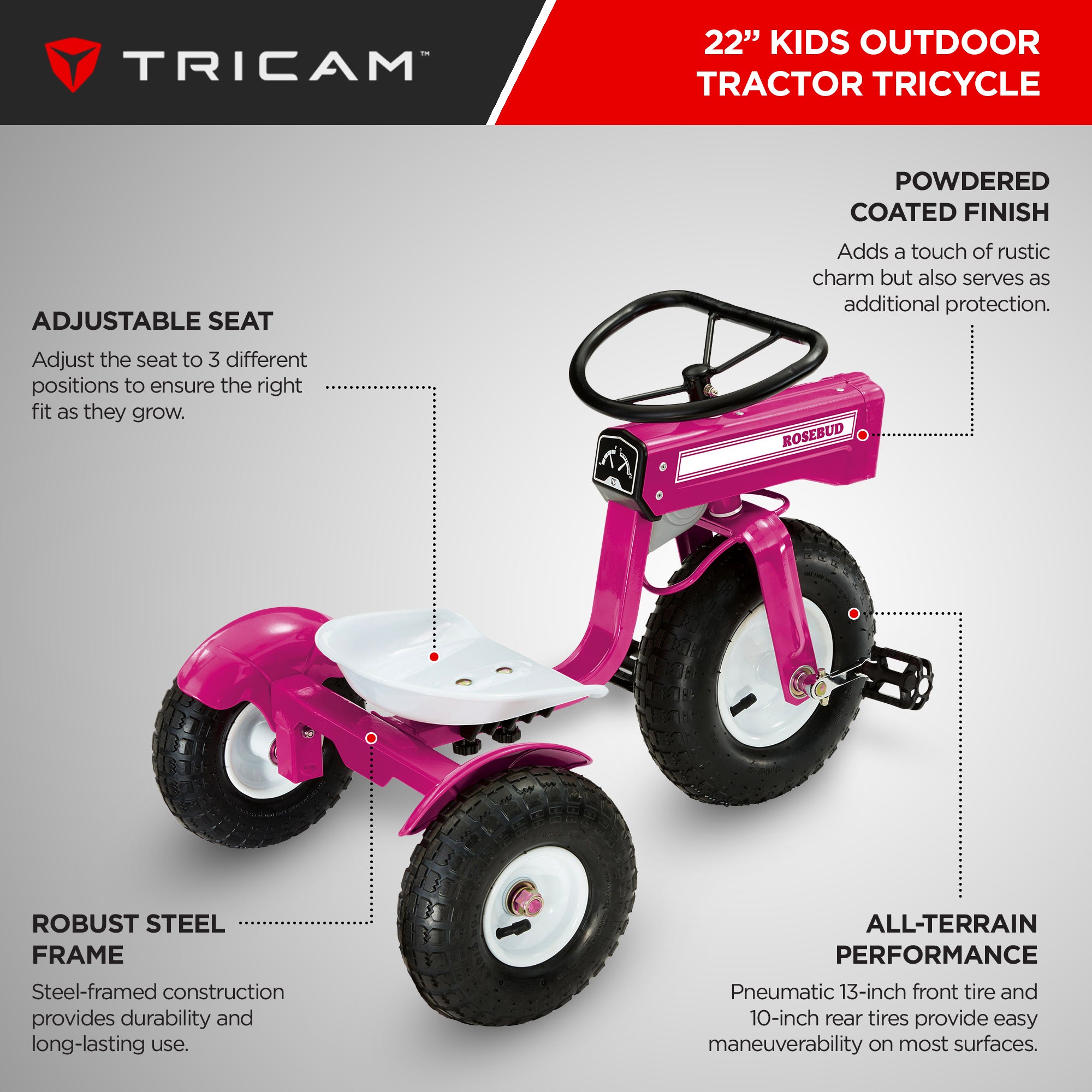 Tricam Outdoor Tractor Tricycle, 22" Steel Toddler Bike Kids Ride On Toy (Used)