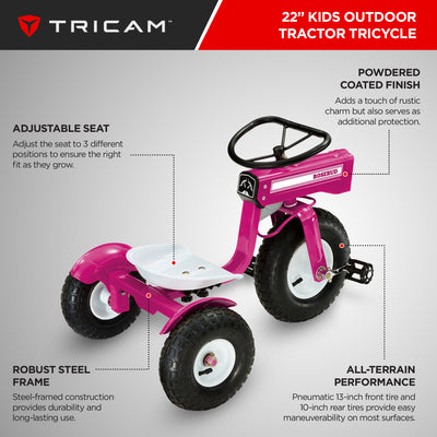 Tricam Outdoor Tractor Tricycle, 22" Steel Toddler Bike Kids Ride On Toy (Used)
