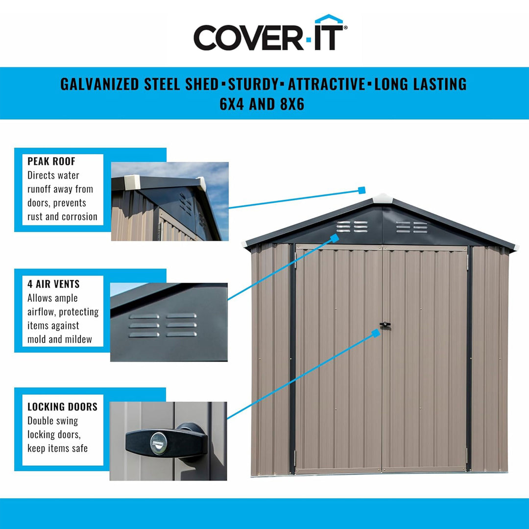 COVER-IT Metal Lockable Storage Shed for Outdoor or Backyard Storage, 8' x 6'