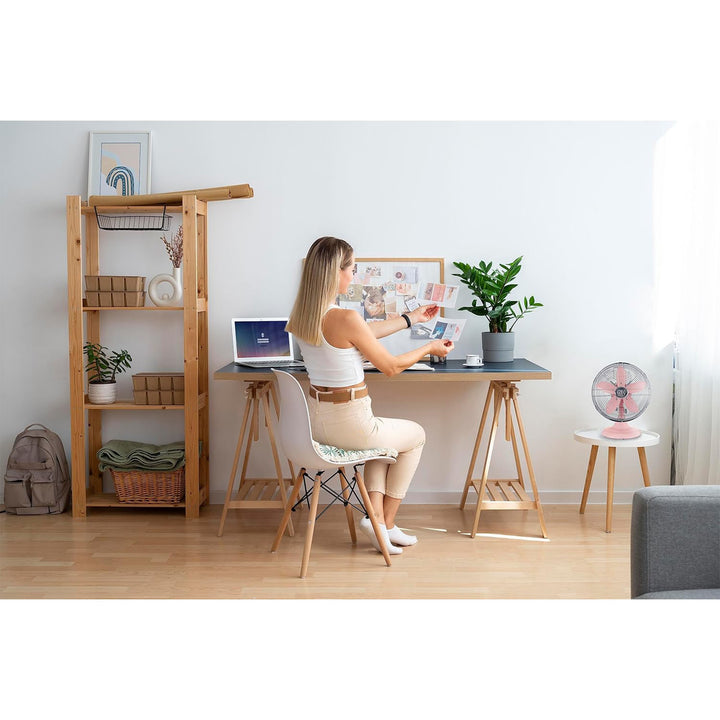 Good Housekeeping All-Metal Oscillating Retro Desk Table Fan, 12 Inch, Pink