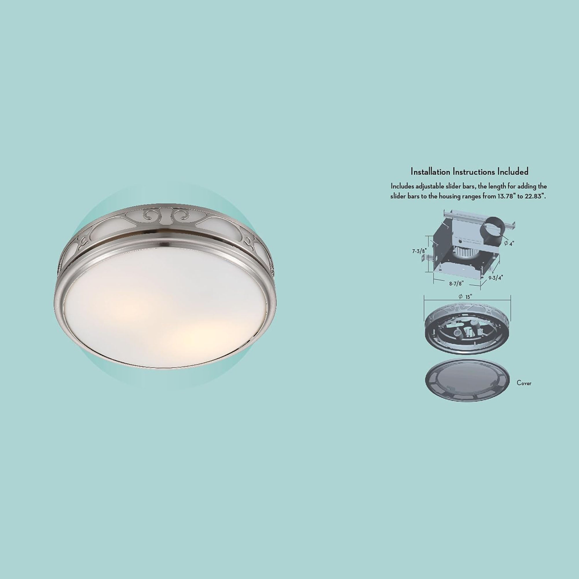 Good Housekeeping Roman Bathroom Ventilation Fan with Light, Brushed Nickel - VMInnovations