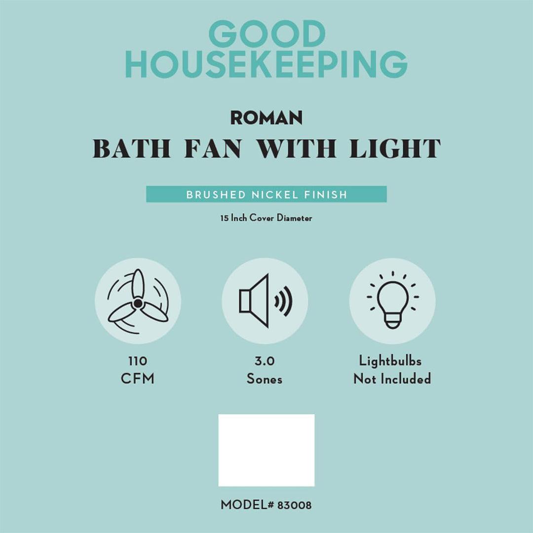 Good Housekeeping Roman Bathroom Ventilation Fan with Light, Nickel (Open Box)