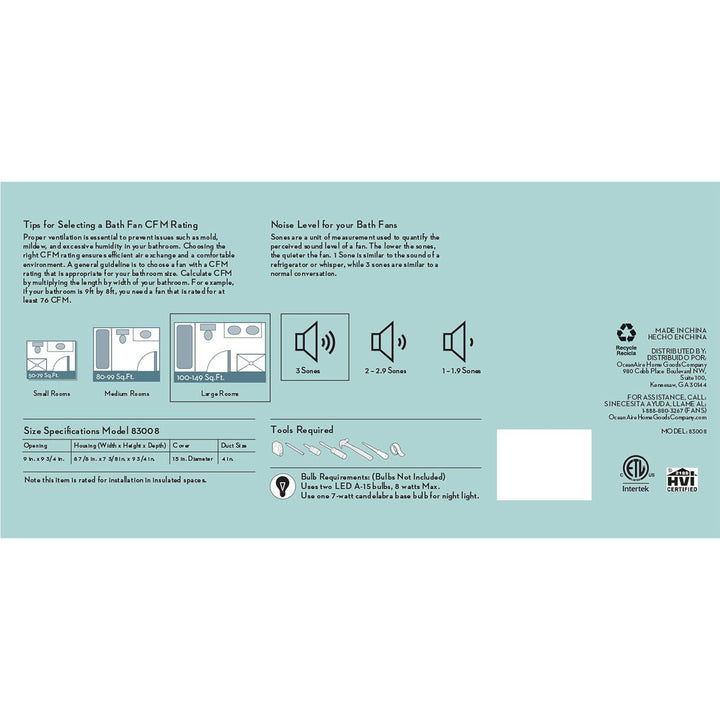 Good Housekeeping Roman Bathroom Ventilation Fan with Light, Nickel (Open Box)