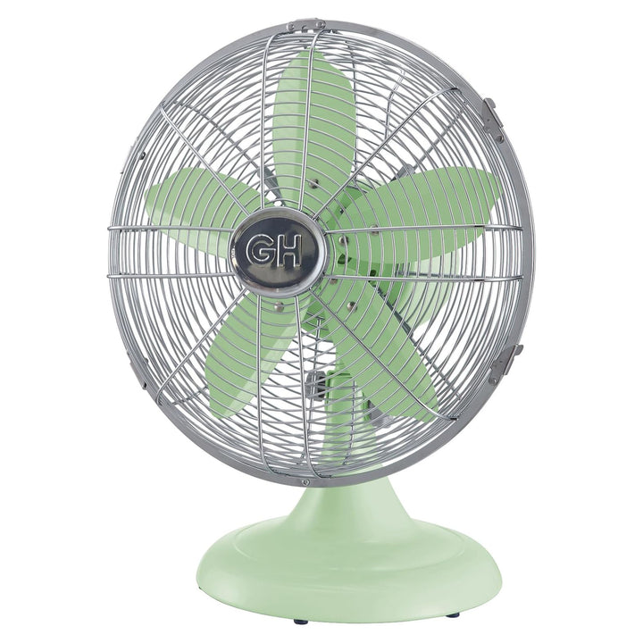 Good Housekeeping All-Metal Oscillating Retro Desk Table Fan, 12 Inch, Green