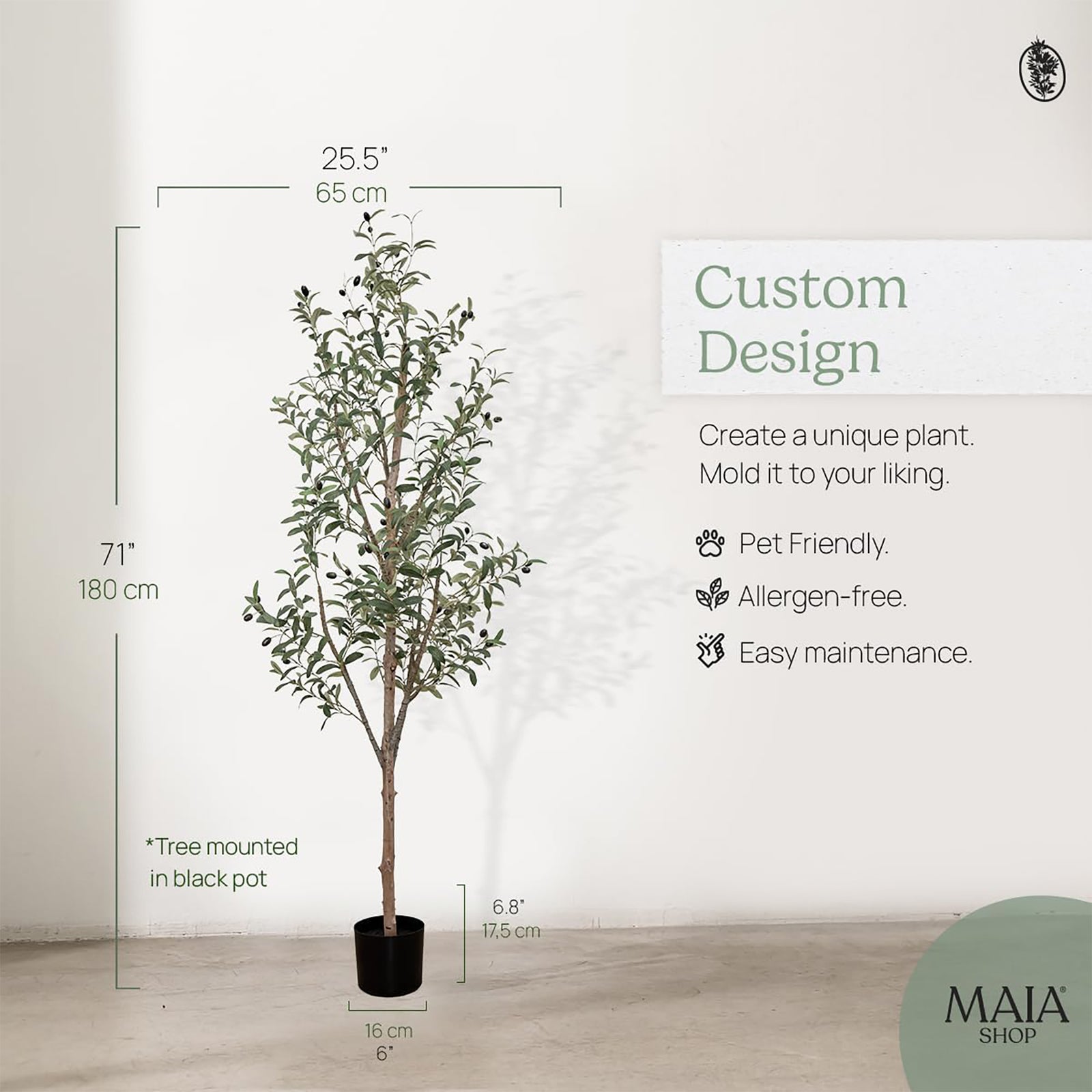 Maia Shop Olive Tree 6 Foot Faux Plant, Fake Silk Tree with Realistic Leaves - VMInnovations