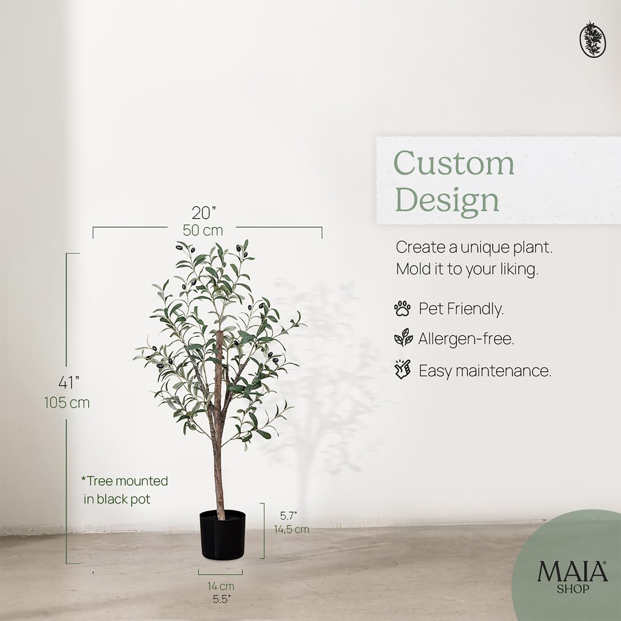 Maia Shop Olive Tree 3.5' Faux Plant Fake Silk Tree w/Realistic Leaves(Open Box) - VMInnovations