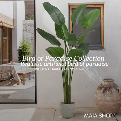 Maia Shop Bird of Paradise 7 Ft Faux Plant, Fake Silk Tree with Realistic Leaves - VMInnovations
