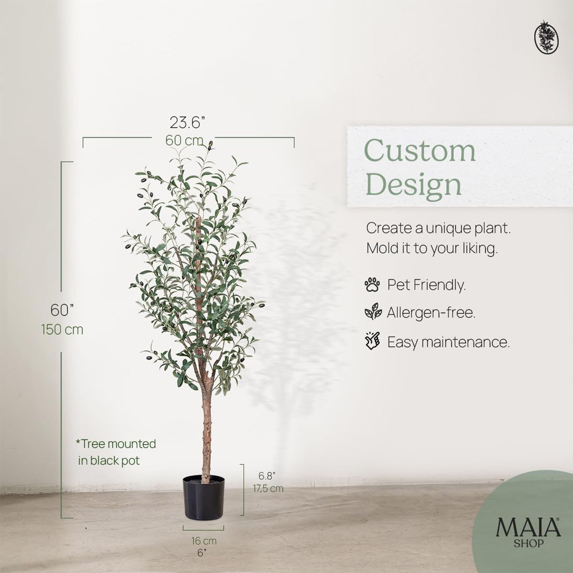 Maia Shop Olive Tree 5 Foot Faux Plant, Fake Silk Tree with Realistic Leaves - VMInnovations