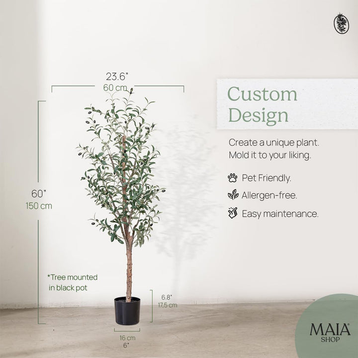 Maia Shop Olive Tree 5 Foot Fake Silk Tree with Realistic Leaves (Open Box)