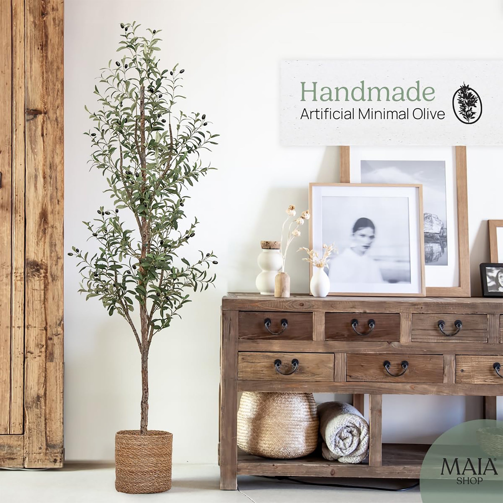 Maia Shop Olive Tree 7 Foot Faux Plant, Fake Silk Tree with Leaves (Open Box) - VMInnovations