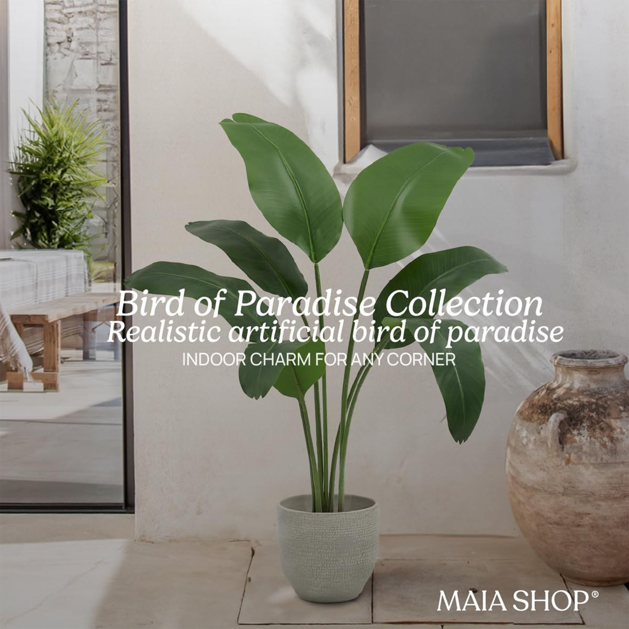 Maia Shop Bird of Paradise 4 Ft Faux Plant, Fake Silk Tree with Realistic Leaves - VMInnovations