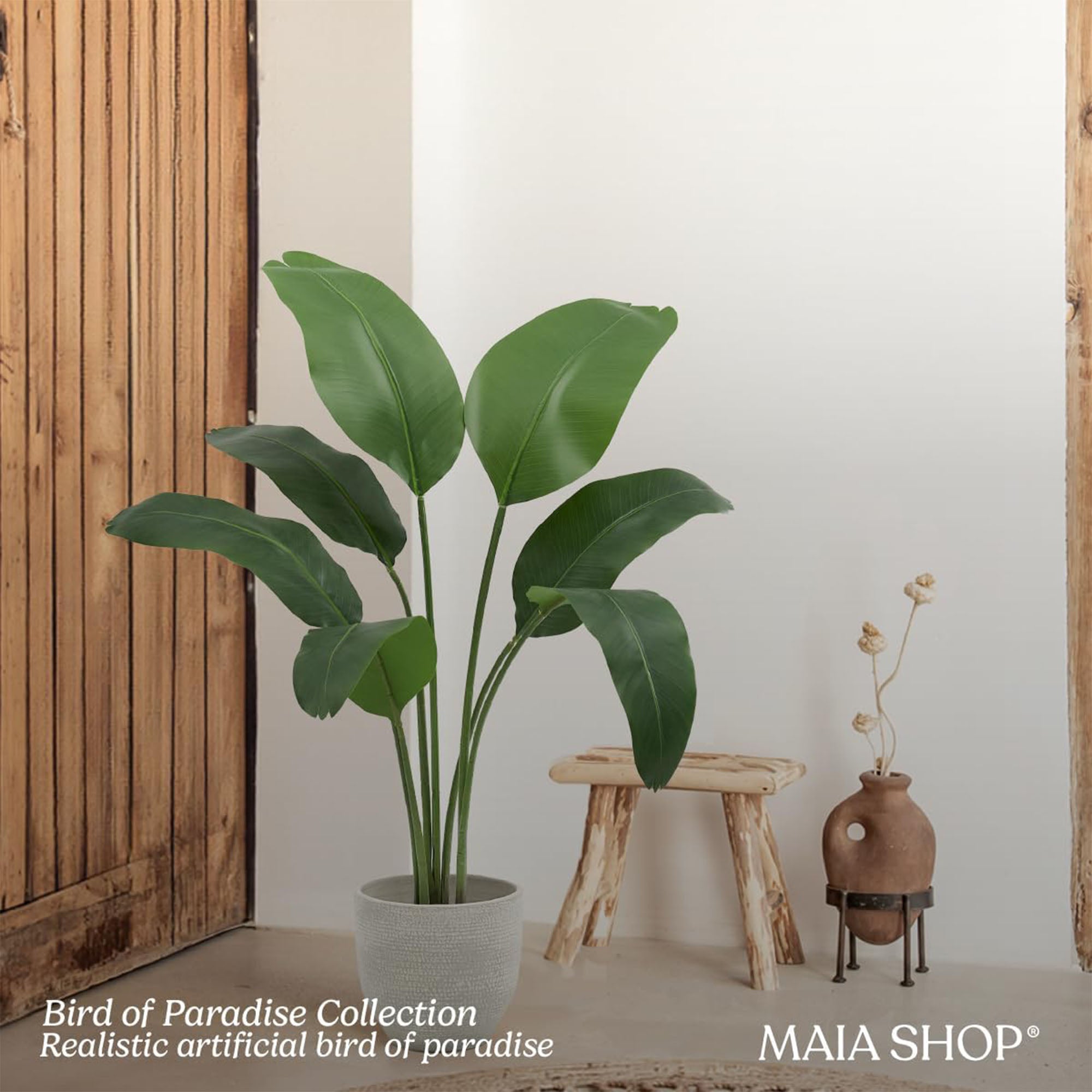 Maia Shop Bird of Paradise 4 Ft Faux Plant, Fake Silk Tree with Realistic Leaves - VMInnovations