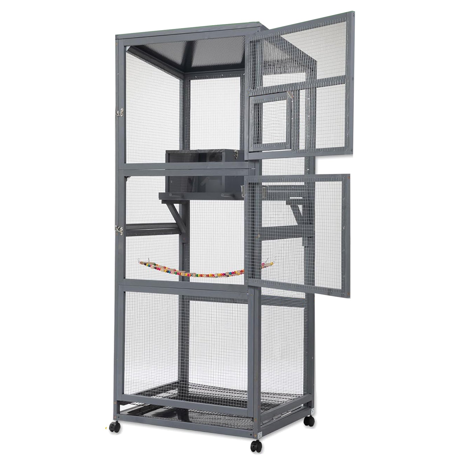 COZIWOW 68" H Large Wooden Bird Cage on Wheels, Outdoor Aviary Indoor Birdcage - VMInnovations