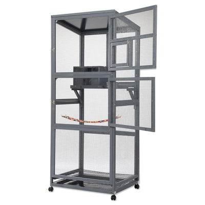 COZIWOW 68" H Large Wooden Bird Cage on Wheels, Outdoor Aviary Indoor Birdcage - VMInnovations