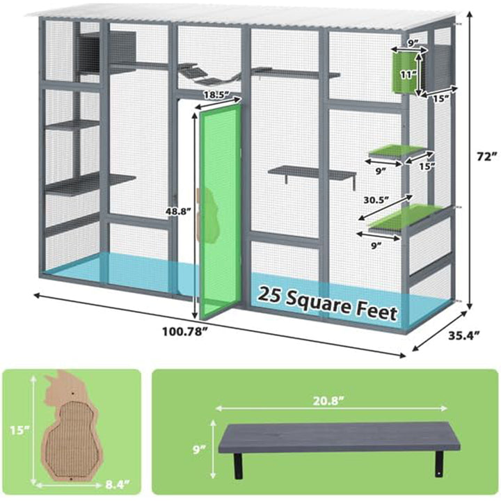 COZIWOW Outdoor Cat Catio w/ Window Access, Weatherproof Wooden Enclosure, Grey