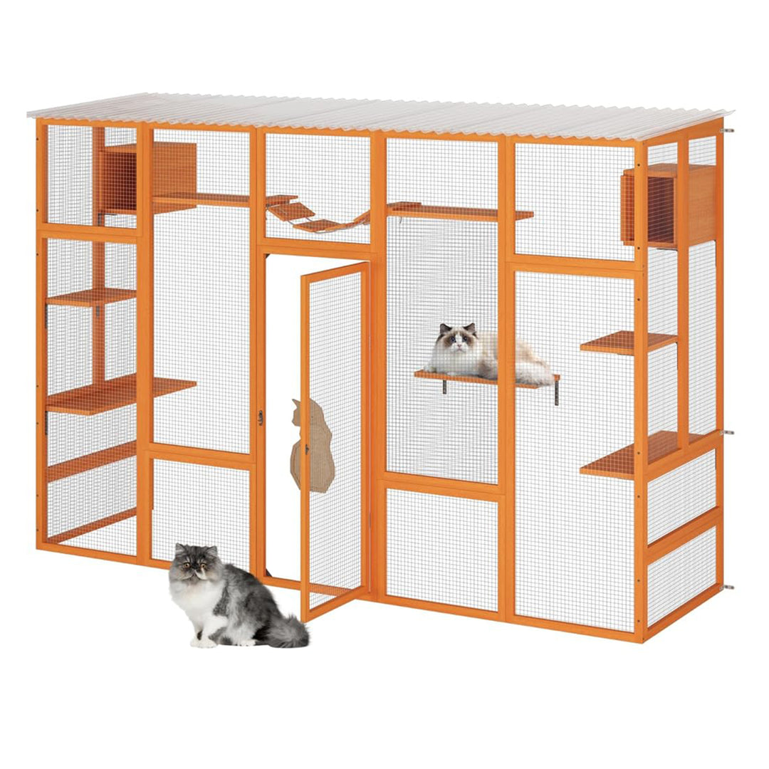 COZIWOW Outdoor Cat Catio w/ Window Access, Weatherproof Wood Enclosure, Orange