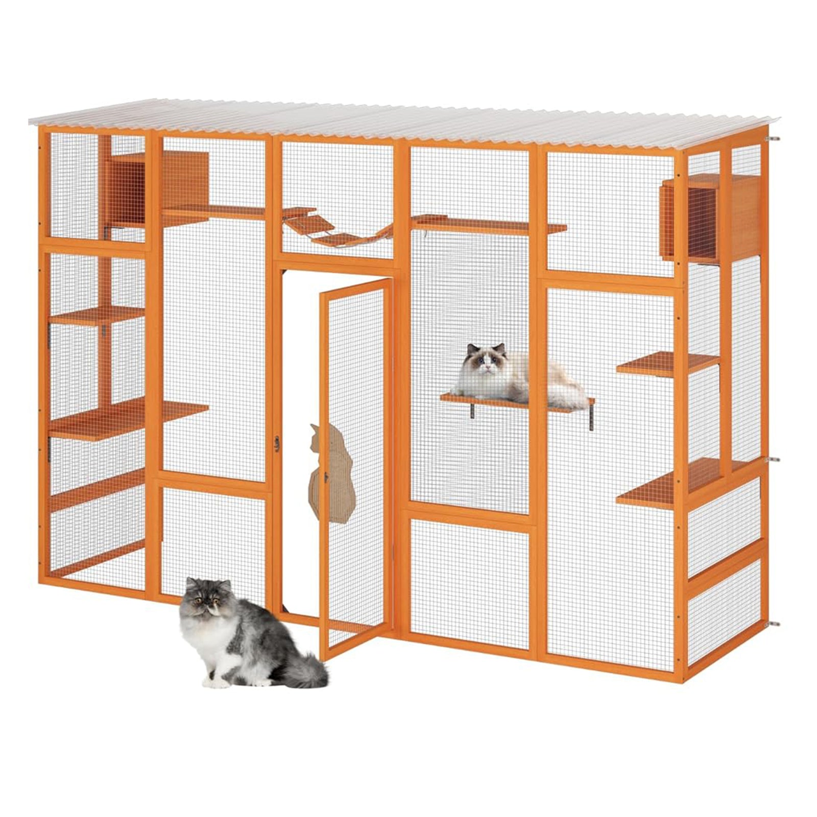 COZIWOW Outdoor Cat Catio w/ Window Access, Weatherproof Wood Enclosure, Orange - VMInnovations