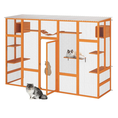 COZIWOW Outdoor Cat Catio w/ Window Access, Weatherproof Wood Enclosure, Orange - VMInnovations