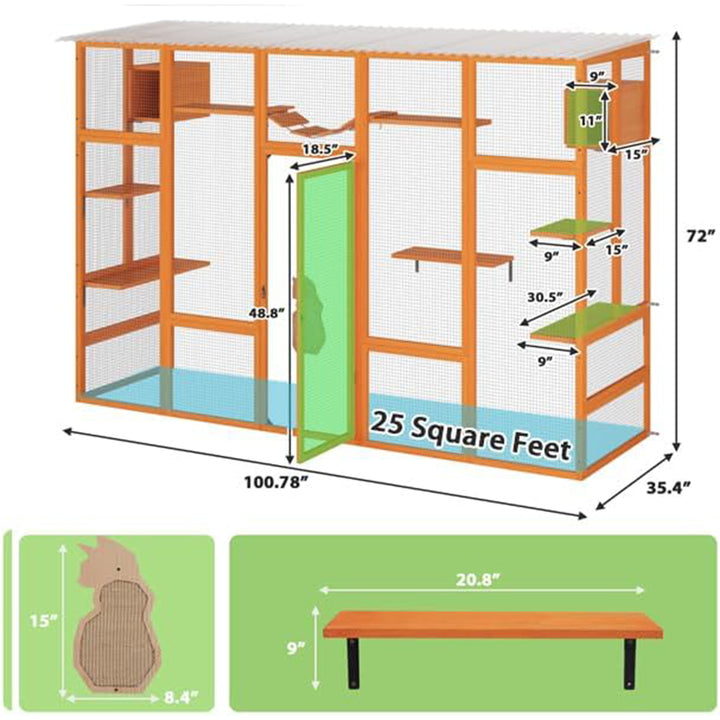 COZIWOW Outdoor Cat Catio w/ Window Access, Weatherproof Wood Enclosure, Orange