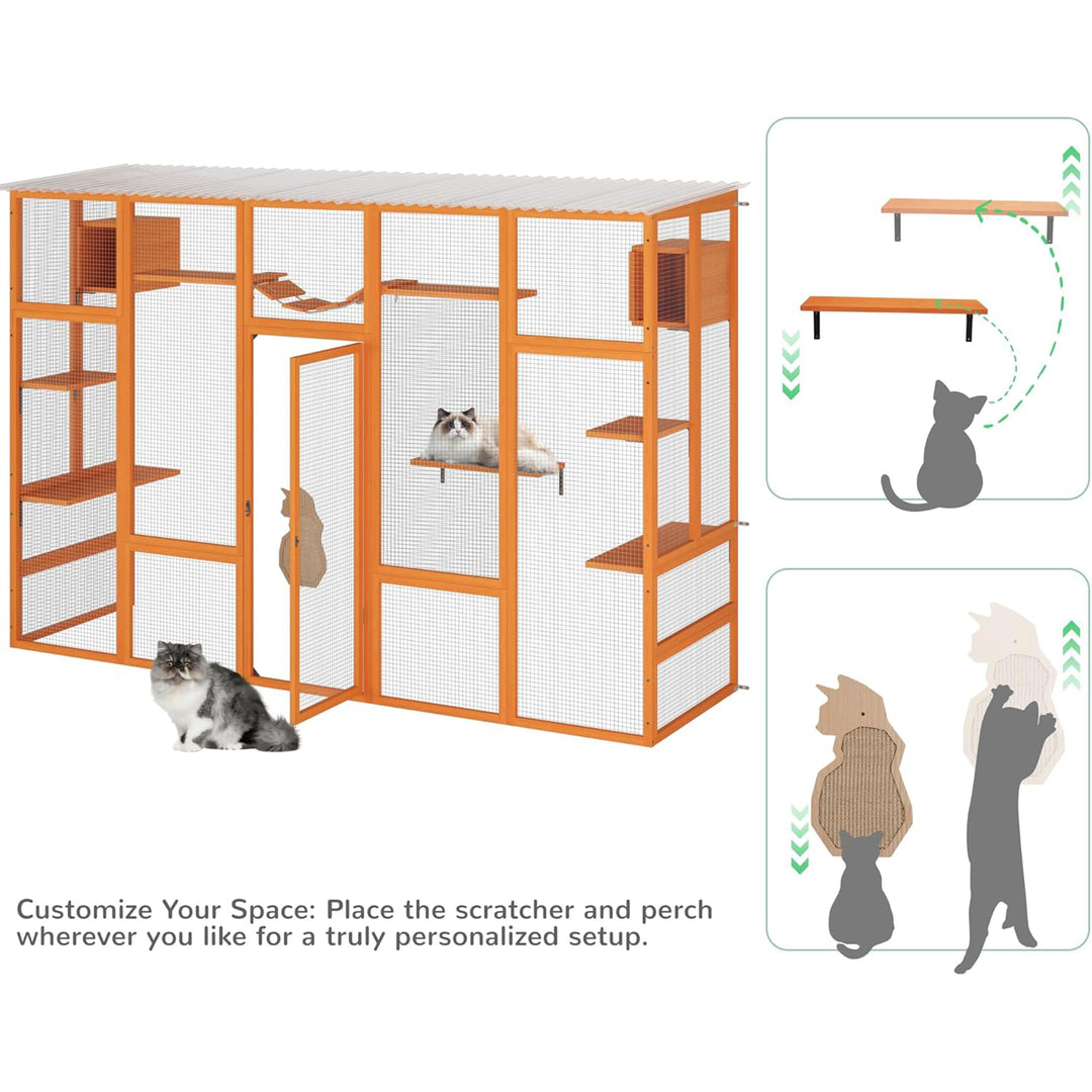 COZIWOW Outdoor Cat Catio w/ Window Access, Weatherproof Wood Enclosure, Orange