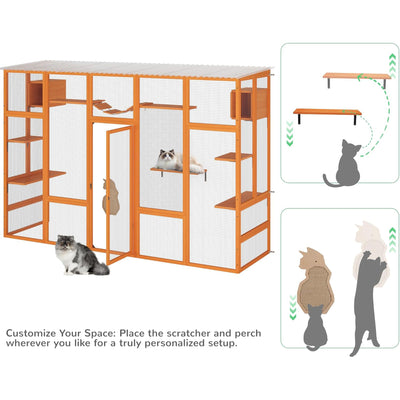 COZIWOW Outdoor Cat Catio w/ Window Access, Weatherproof Wood Enclosure, Orange - VMInnovations