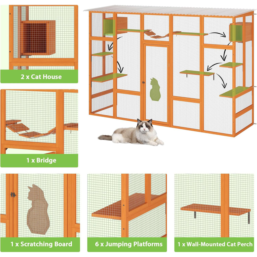 COZIWOW Outdoor Cat Catio w/ Window Access, Weatherproof Wood Enclosure, Orange