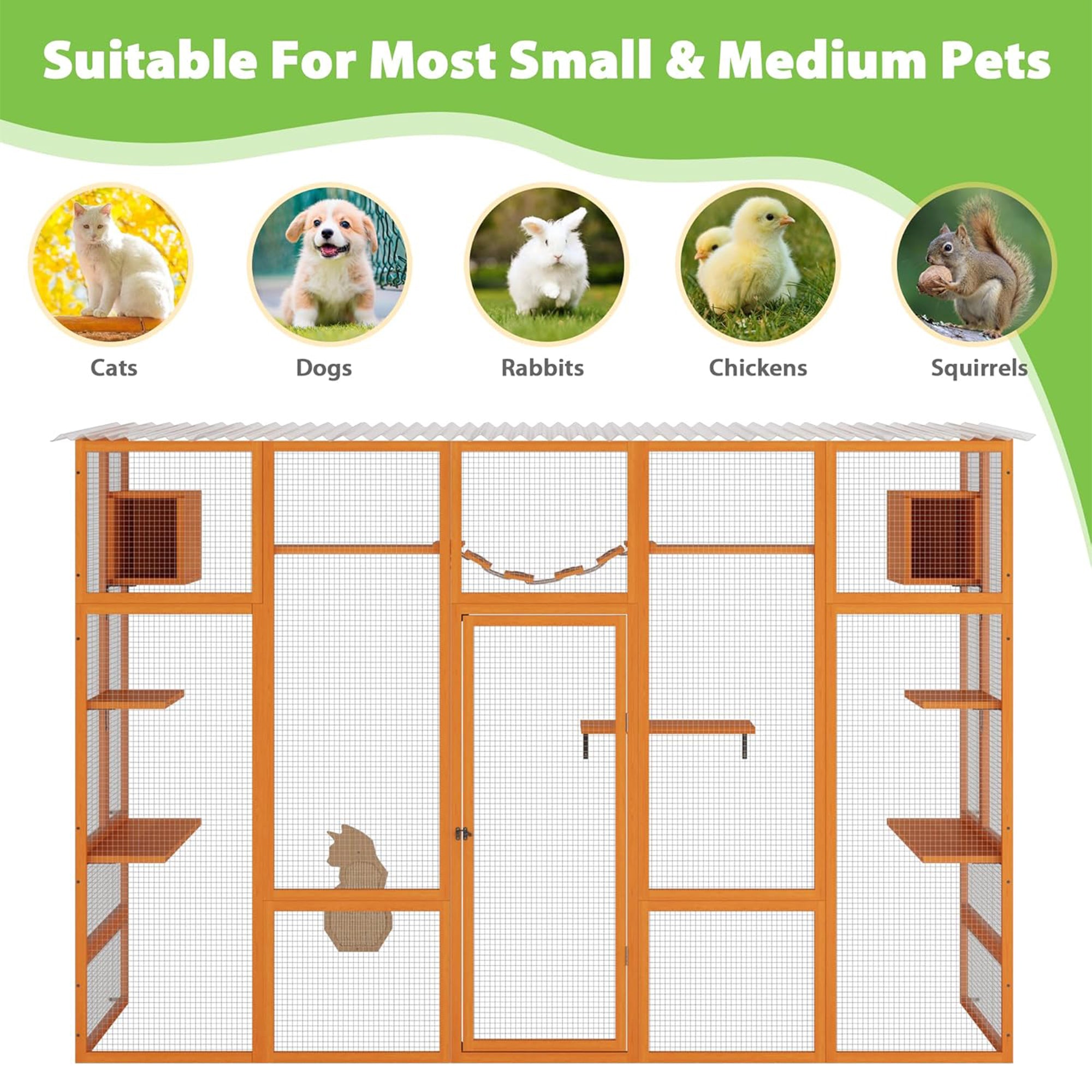 COZIWOW Outdoor Cat Catio w/ Window Access, Weatherproof Wood Enclosure, Orange - VMInnovations