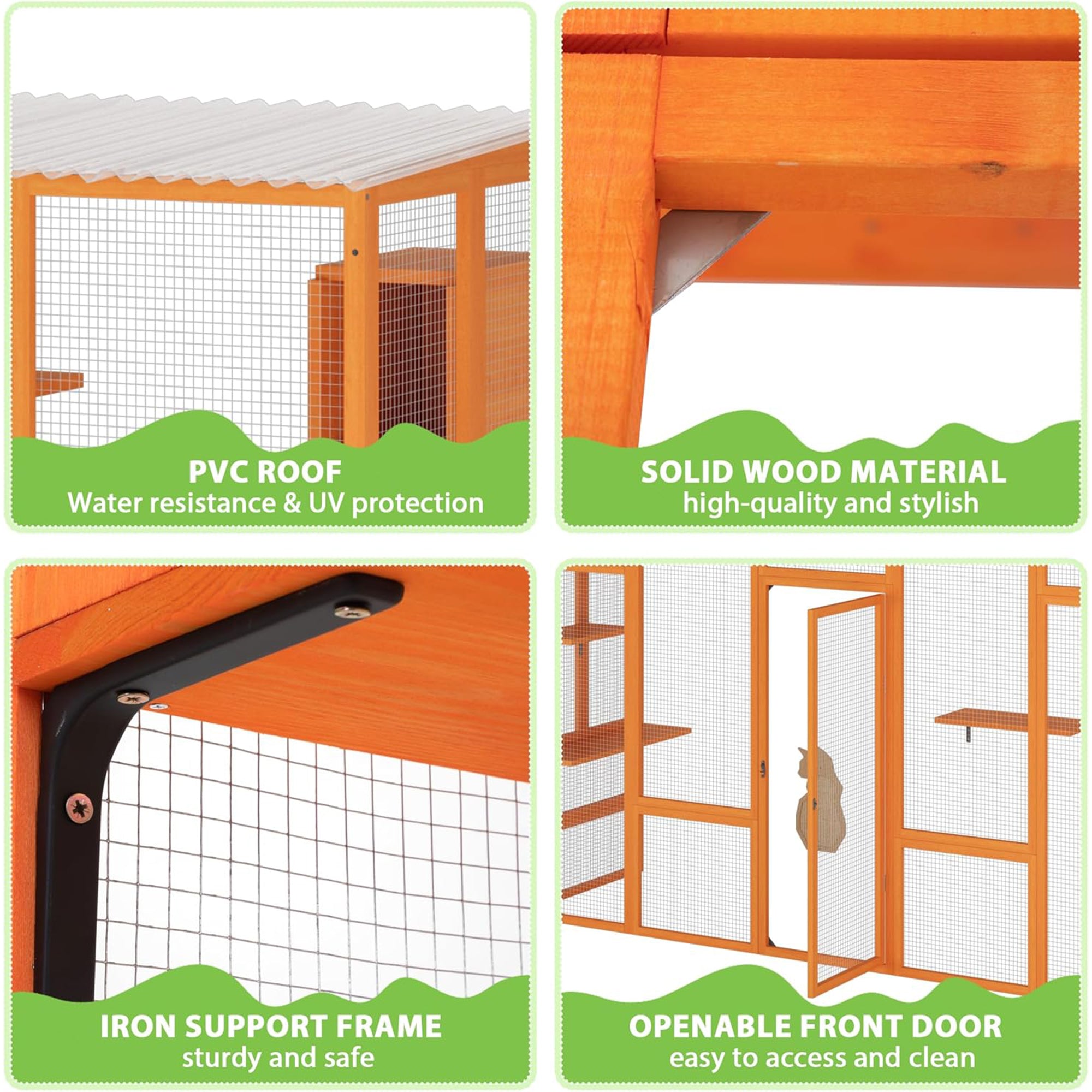 COZIWOW Outdoor Cat Catio w/ Window Access, Weatherproof Wood Enclosure, Orange - VMInnovations