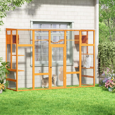 COZIWOW Outdoor Cat Catio w/ Window Access, Weatherproof Wood Enclosure, Orange - VMInnovations