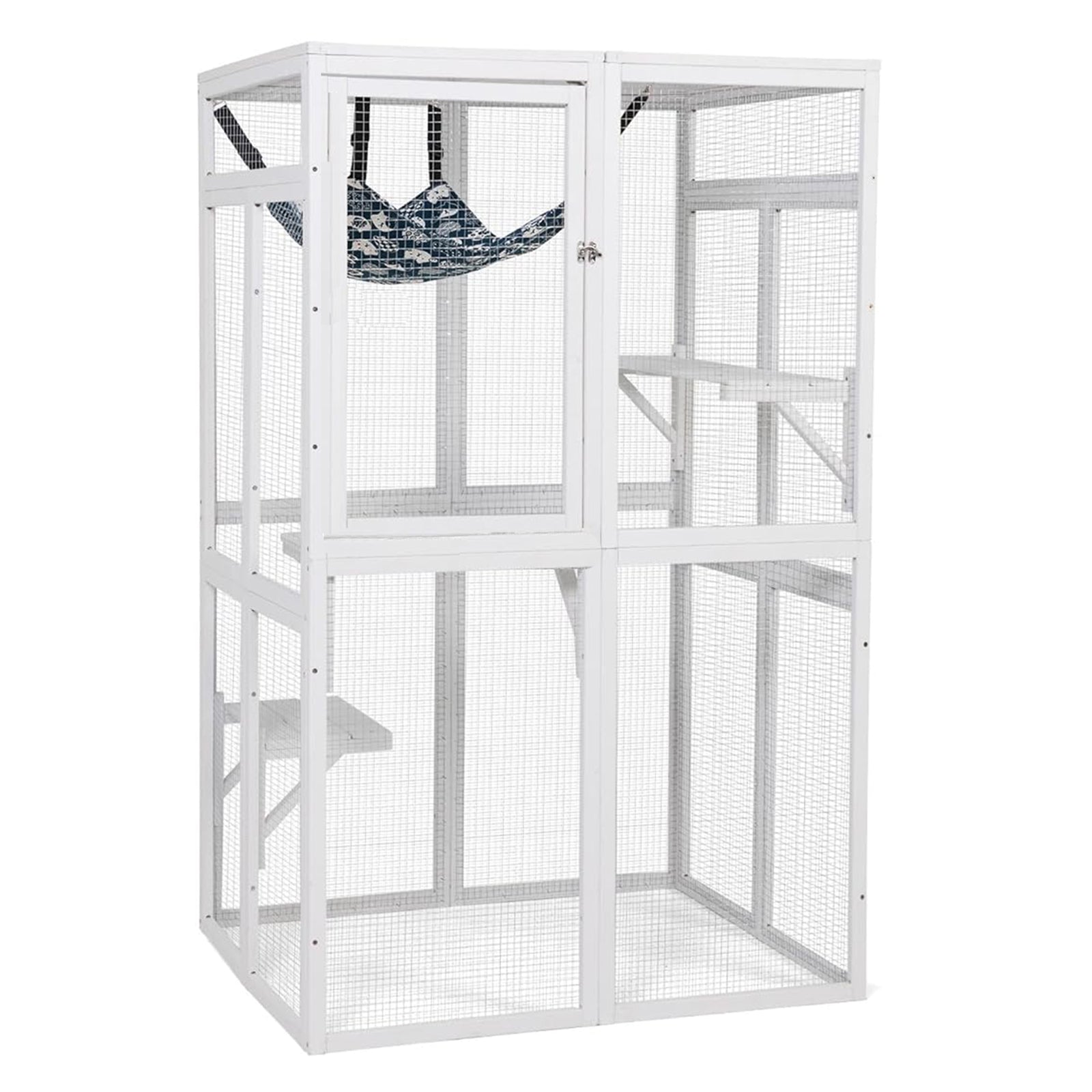 COZIWOW Outdoor Wooden Cat House Enclosure w/ Window Access, 3 Platforms, White - VMInnovations