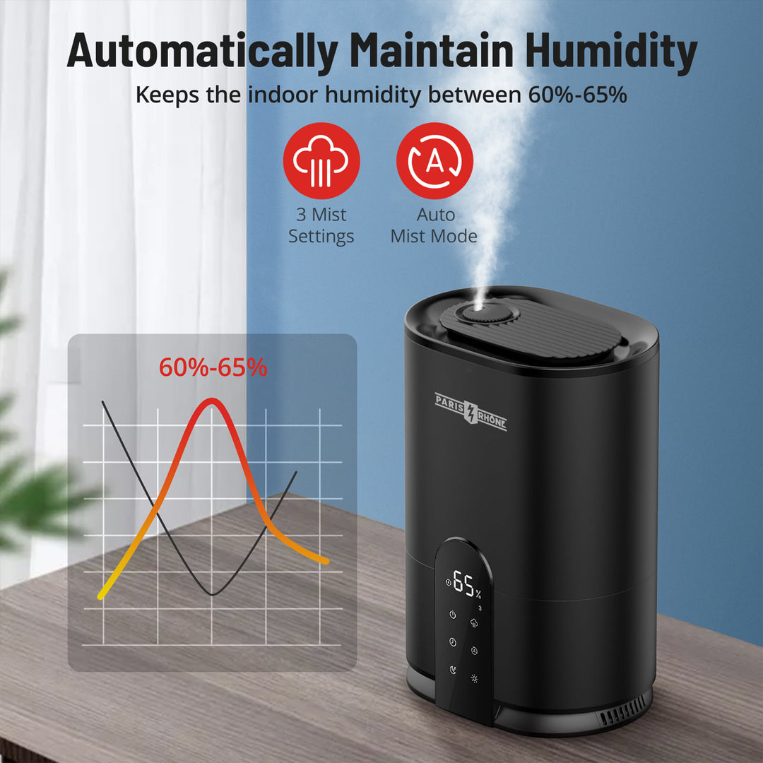 PARIS RHÔNE Cool Mist Ultrasonic Humidifier, 4L w/Humidstat, Black (Open Box) - VMInnovations