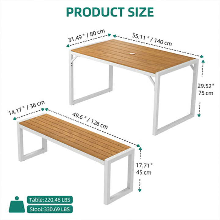 YITAHOME Patio Dining Table & Bench Set, Faux Wood, 4-6 People, Brown/White