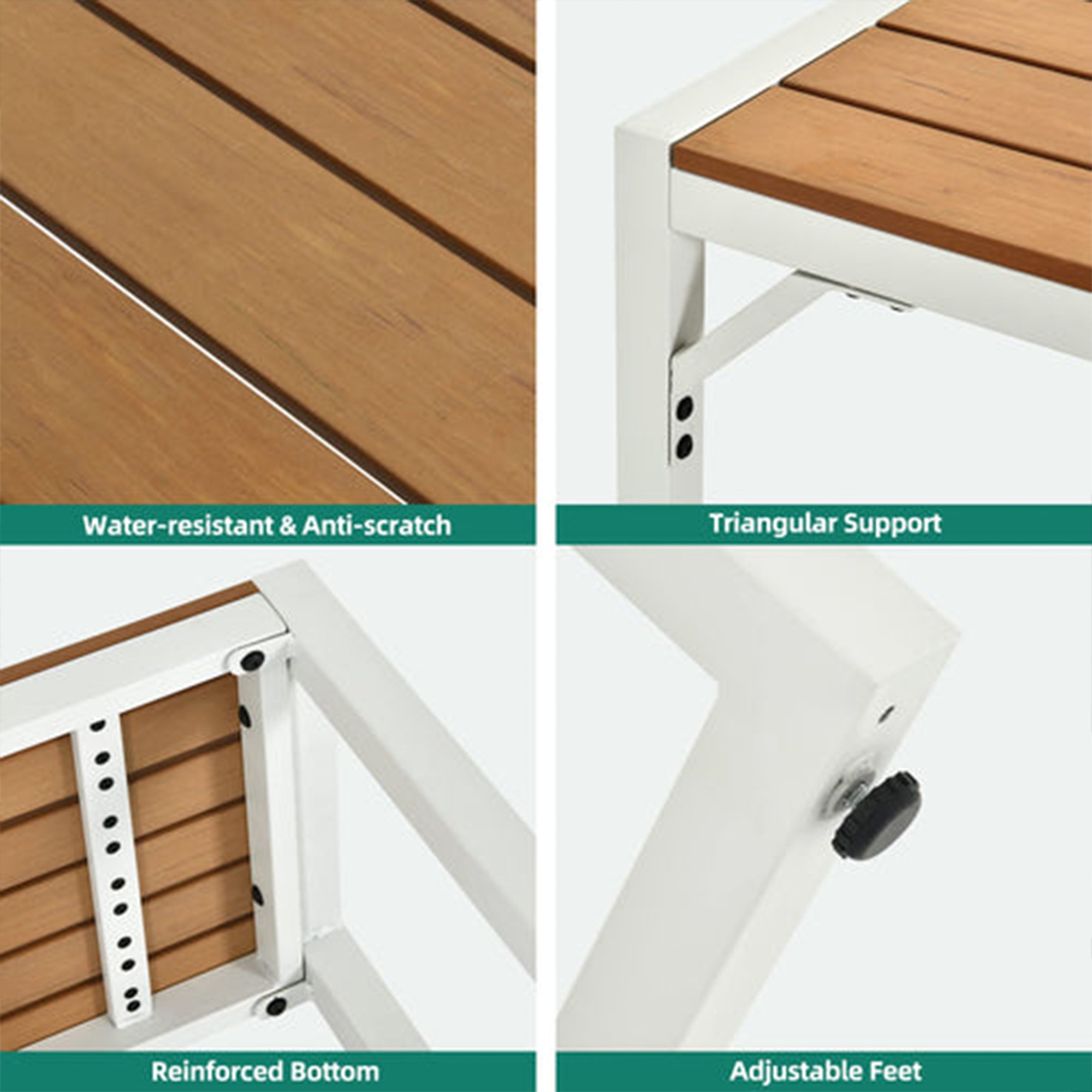YITAHOME Patio Dining Table & Bench Set, Faux Wood, 4-6 People,Brown/White(Used)